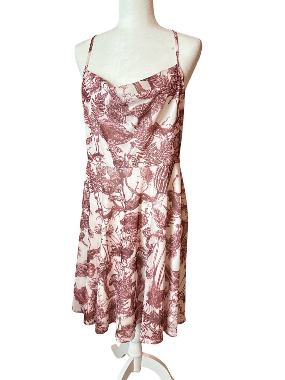 SHEIN mushroom Floral Cowl Neck Spaghetti Strap Dress in Blush Rose